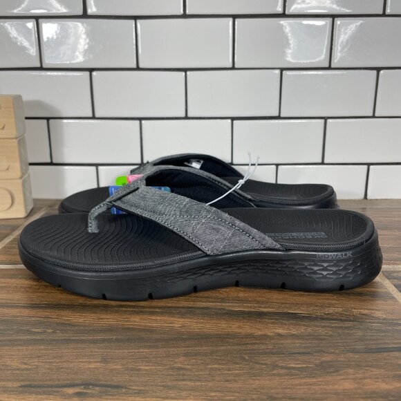 Skechers GOwalk Womens 7 Shoes Black Gray On The Go Thong Flip Flop Sandal NEW - Picture 1 of 10
